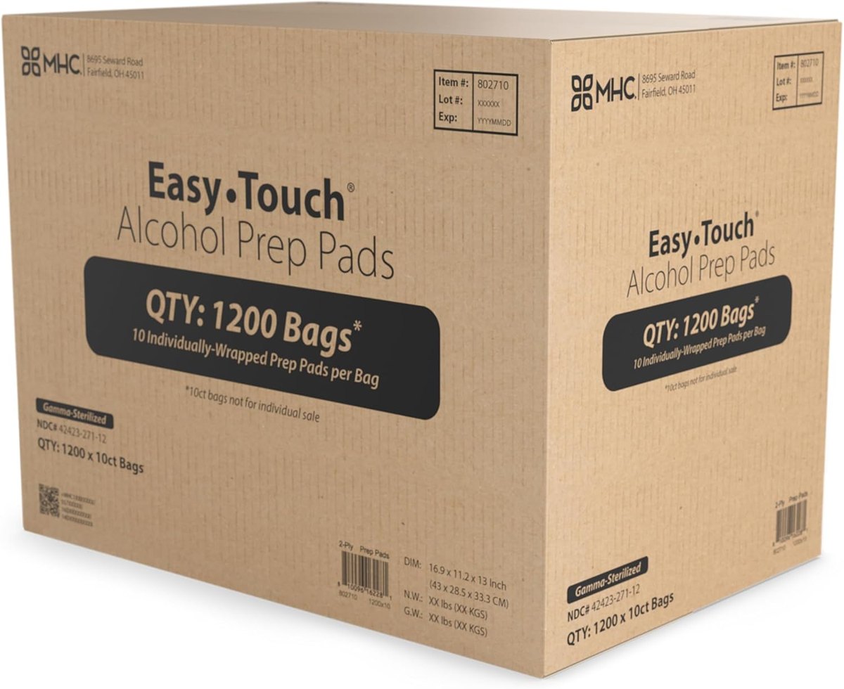 EasyTouch Alcohol Prep Pads, 12,000 Count Bulk