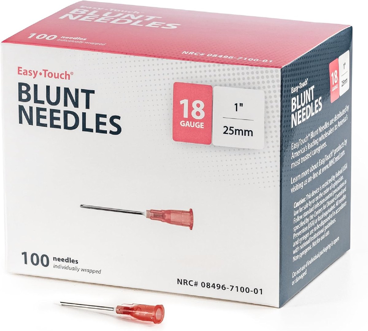 EasyTouch Blunt Needles 18G x 1", 100 Count