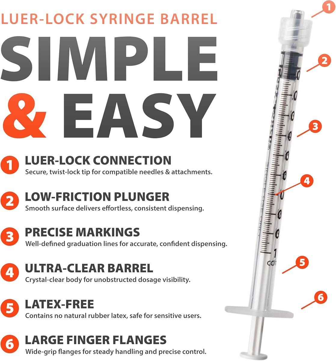 EasyTouch Luer-Lock Syringe Barrel 1 mL, 100 Pack, view 2