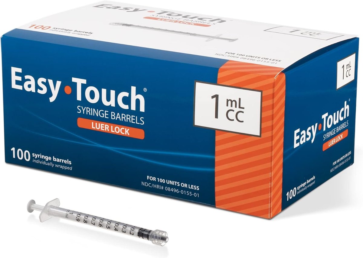 EasyTouch Luer-Lock Syringe Barrel 1 mL, 100 Pack