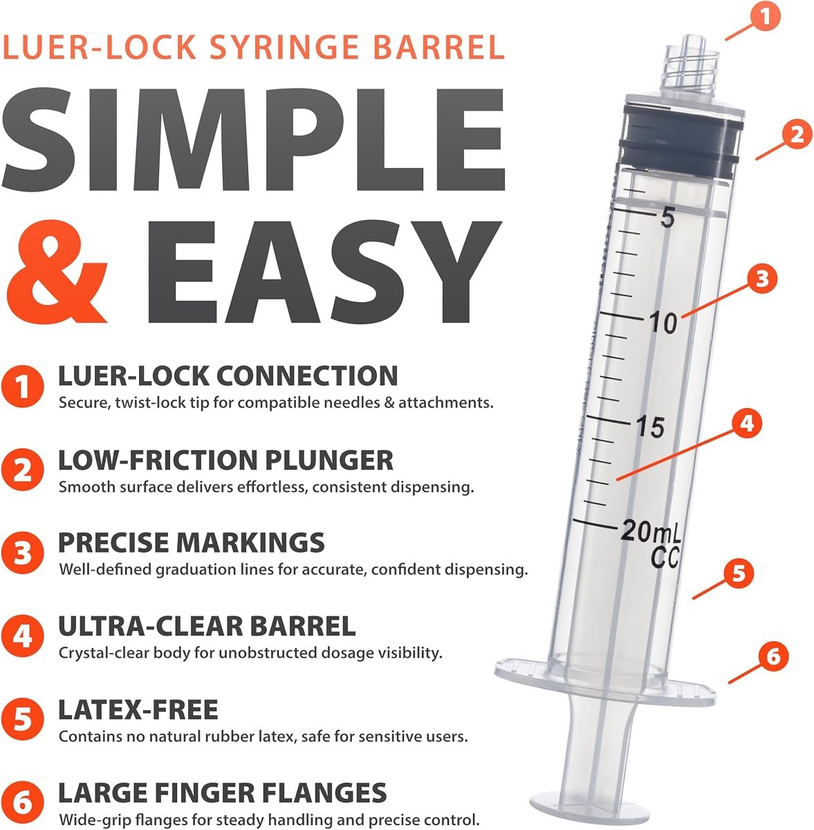 EasyTouch Luer-Lock Syringe Barrel 20 mL, 48 Pack, view 2