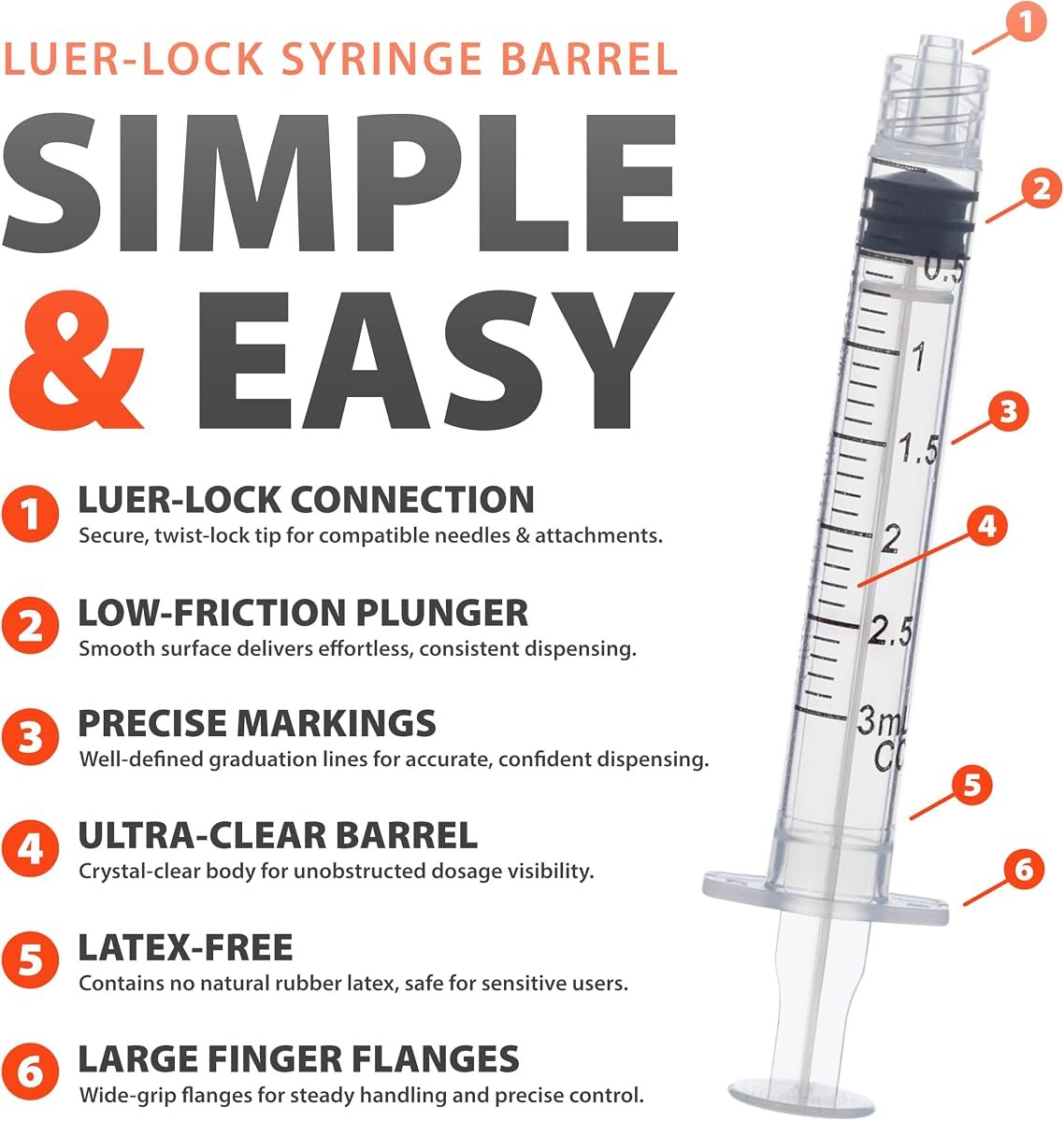 EasyTouch Luer-Lock Syringe Barrel 3 mL, 100 Pack, view 2