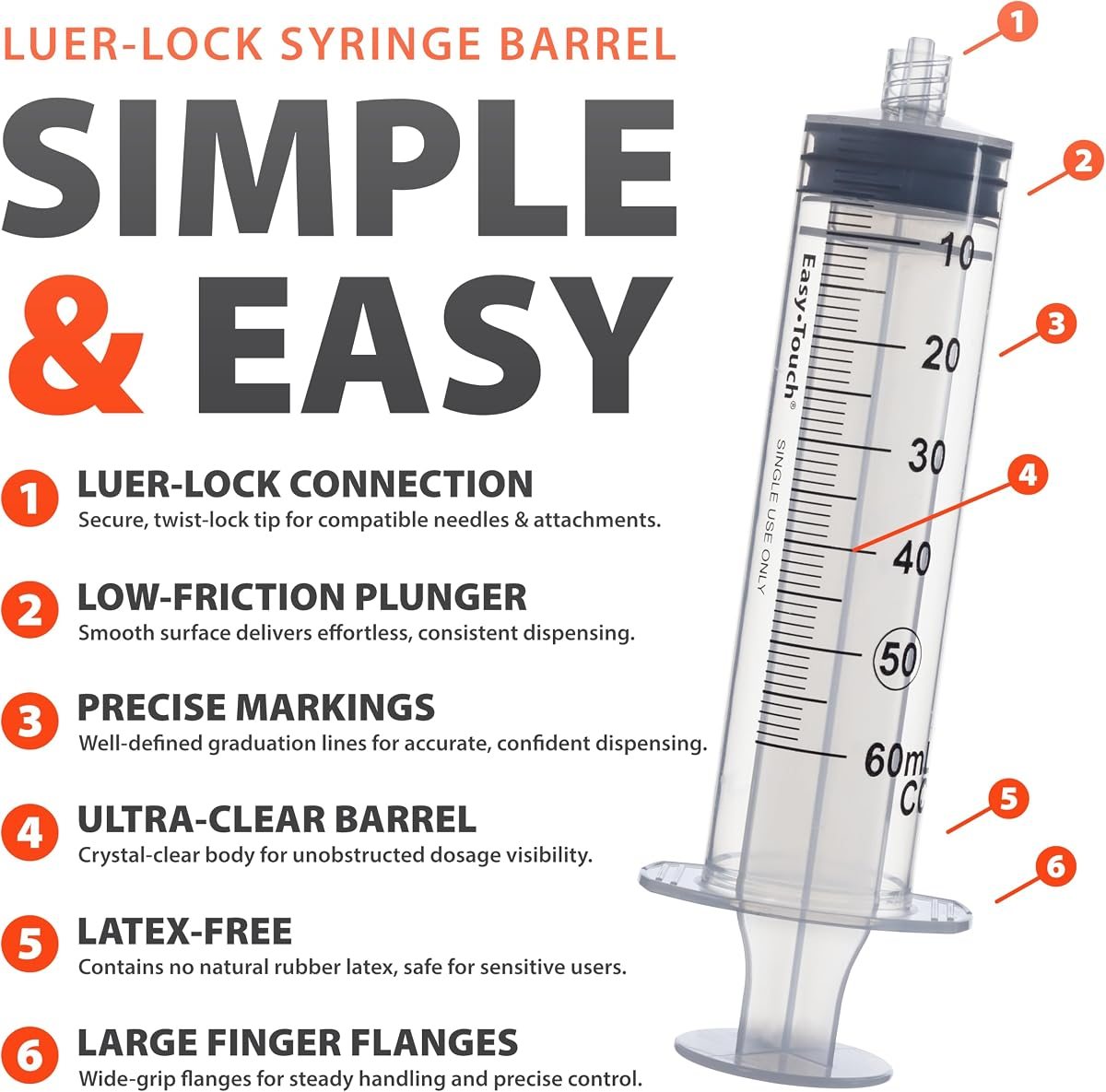 EasyTouch Luer-Lock Syringe Barrel 60 mL, 40 Pack, view 2