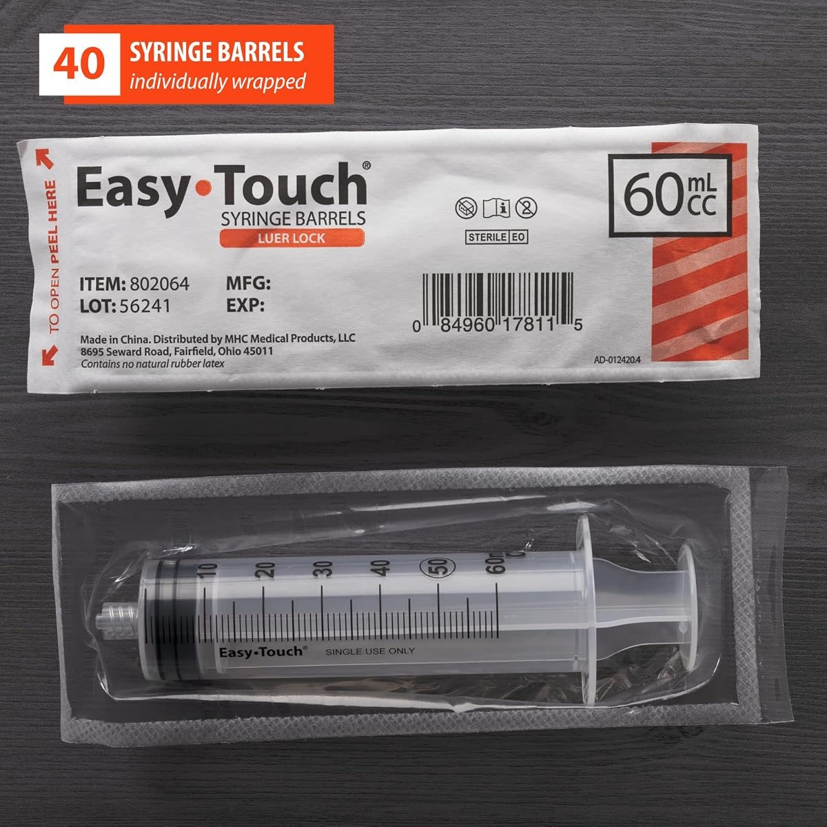 EasyTouch Luer-Lock Syringe Barrel 60 mL, 40 Pack, view 4