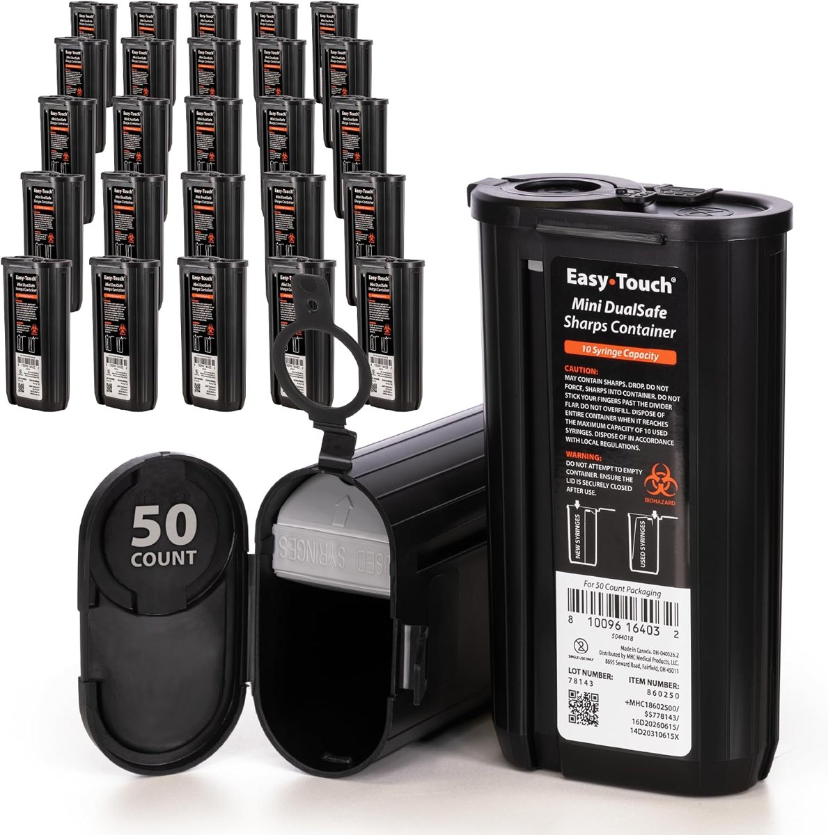 EasyTouch Mini DualSafe Sharps Containers, 50 Pack